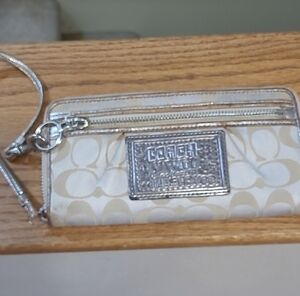 Coach Beige and Silver Wristlet
